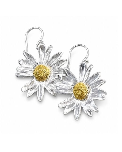 Mother Nature Jewelry Metallic Daisy Flower Earrings, & Sterling Handmade Dangles