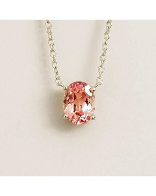 Juvetti White Ovo Padparadscha Sapphire Oval Solitaire Pendant Necklace