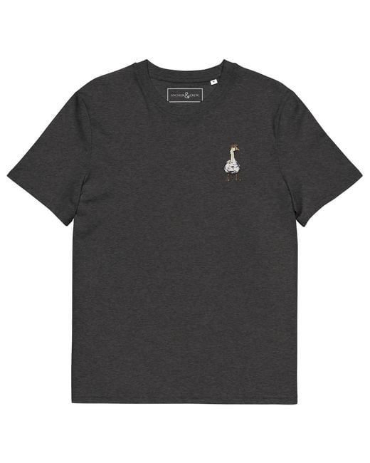 Anchor and Crew Black Heather Dapper Duck Actual Life Organic Cotton Embroidered T-Shirt for men