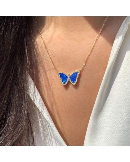 KAMARIA Blue Opal Butterfly Necklace With Crystals