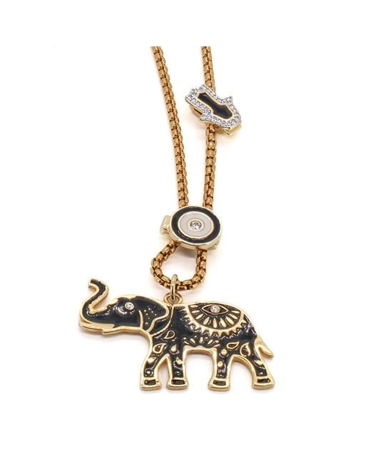 Ebru Jewelry Metallic Spiritual Elephant Talisman Long Chain Necklace