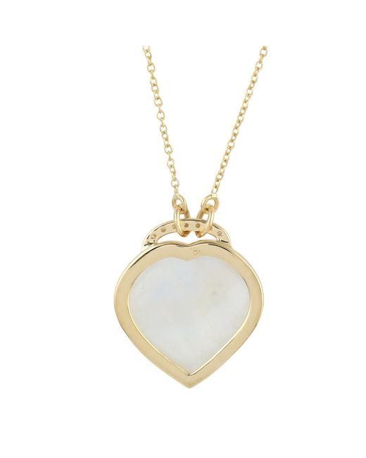 Artisan Metallic Heart Shaped Moonstone Pave Diamond Love Pendant 18k Gold Chain Necklace