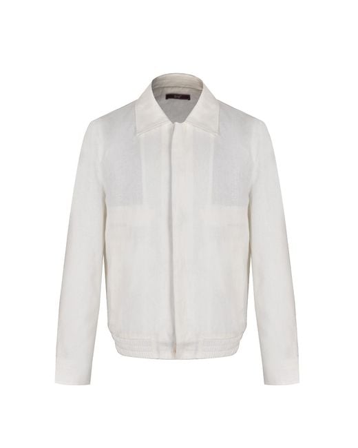DAVID WEJ White Hugo Linen Aviator Jacket for men