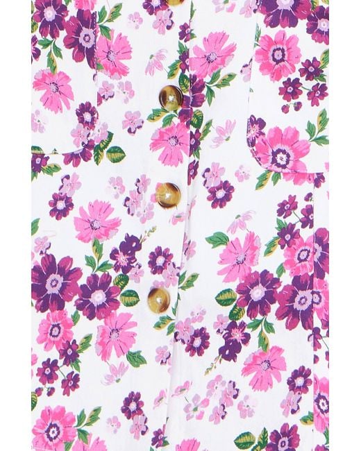 Yumi' Purple Retro Floral Cotton Stretch Pinafore Dress