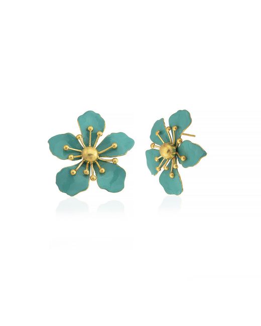 Milou Jewelry Green Magnolia Flower Earrings