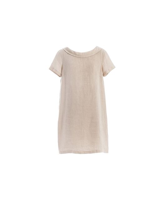 Haris Cotton Natural Neutrals Knee Length Boatneck Linen Dress