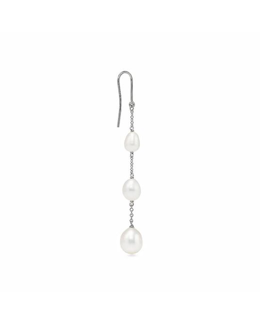 Unaloe Metallic Earrings With Three Dangling Pearls Sterling
