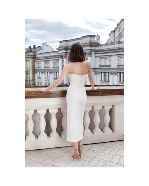 Nomi Fame White Mora Strapless Front Slit Corset Midi Dress