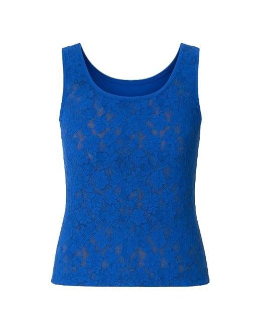 Conquista Blue Sleeveless Stretch Lace Top