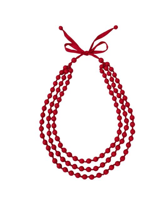 Silk and Bears Red Crimson Hand-Knotted Silk Bead Necklace – Triple Strand