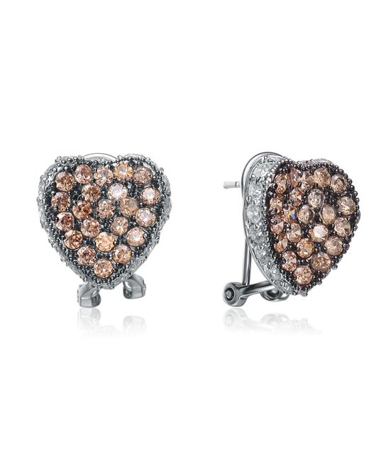Genevive Jewelry Multicolor Sterling Plated With Cubic Zirconia Pave Heart Earrings