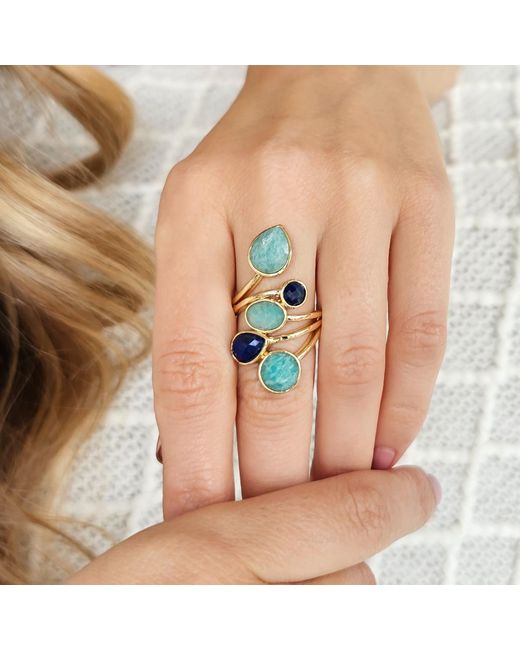 Farra Blue Amazonite And Lapis Cocktail Adjustable Ring