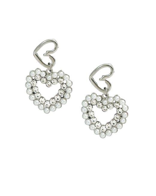 Maison De Gala Metallic Pearl-Crystal Heart Halo Drop Earrings