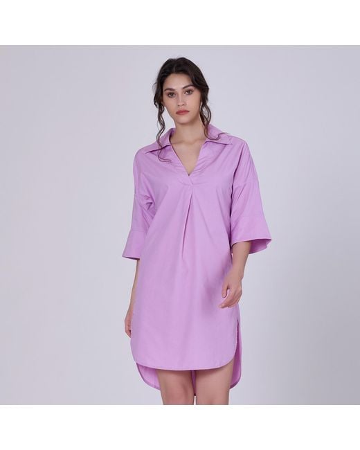 Smart and Joy Purple Cotton Minimalist Shirt Dress