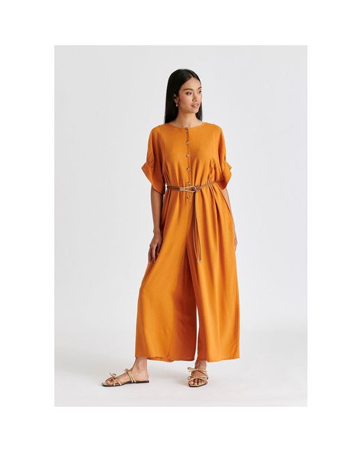 Paisie Orange Relaxed Fit Wide Leg Jumpsuit With Belt