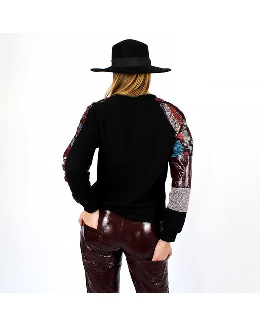 Lalipop Design Black Raglan Sweatshirt With Fabric Patches