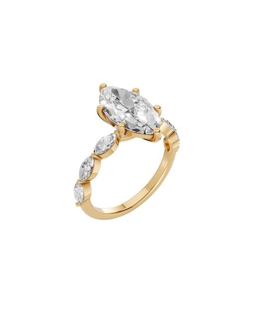 Aya Fine Jewelry Metallic Marquise Diamond Solitaire Ring With Marquise Side Stones Vintage Bridal Ring For