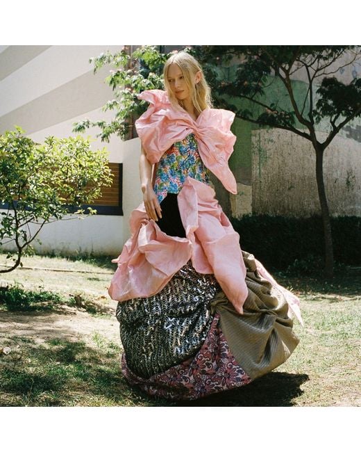 Miro Misljen Pink Flamingo Patchwork Gown