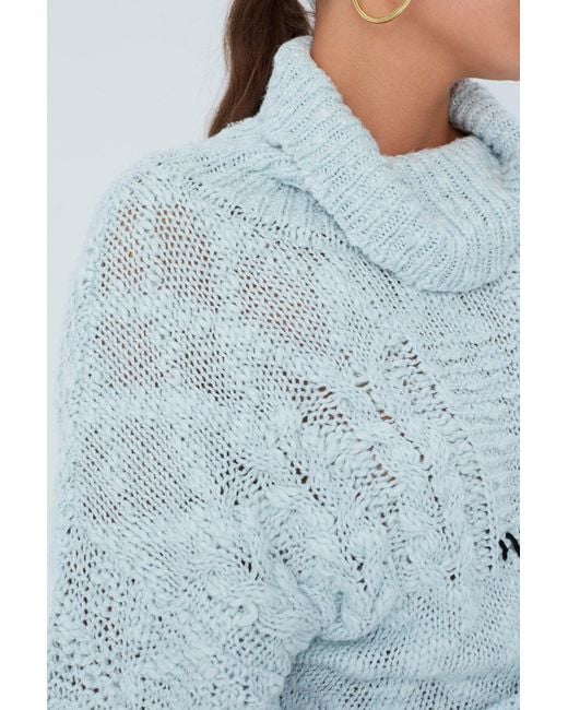Peraluna Blue Ilda Pure Cotton Embroidered Cable Knit Pullover