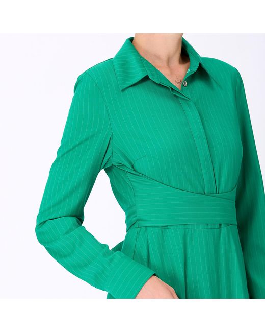 Smart and Joy Green Fit-And-Flare Tailor Shirt-Dress Crossedf Belt