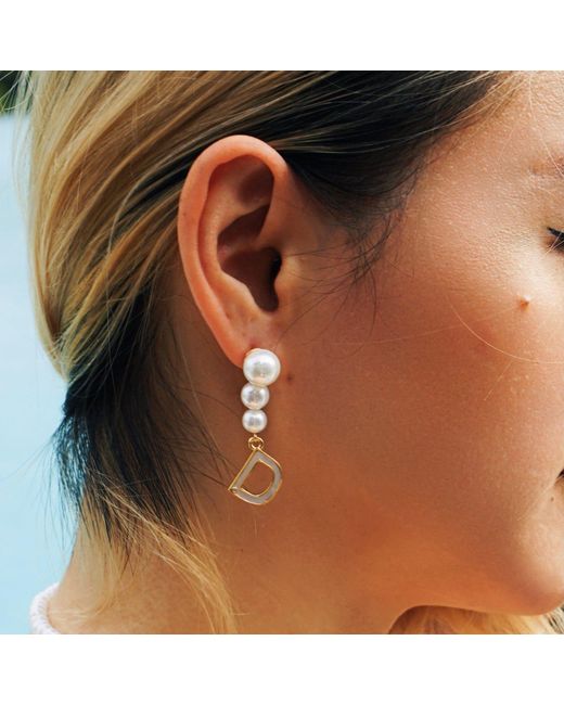 Aurozia Brown The Alphabet Eye Letter Mother Of Pearl Shell Pendant Asymmetric Diamond Pearl Earrings