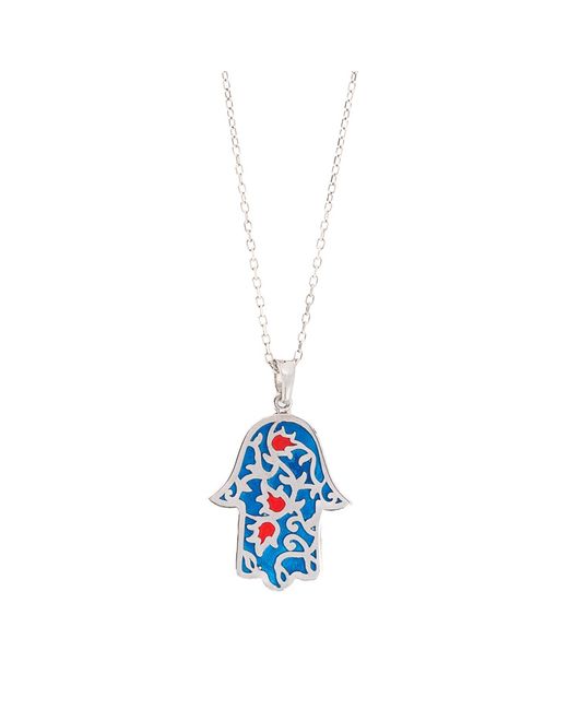 Ebru Jewelry Blue Sterling & Enamel Hamsa Hand Necklace