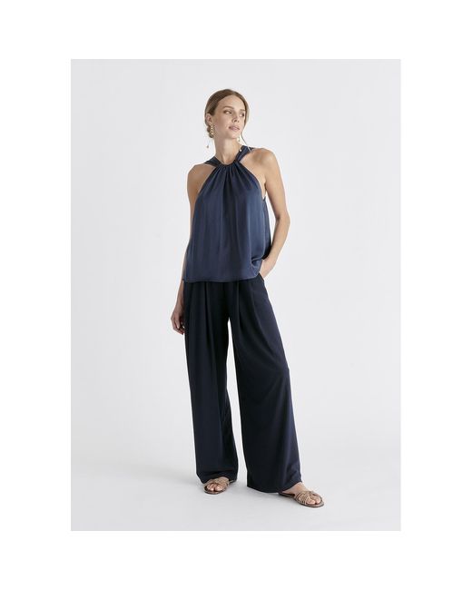 Paisie Blue Belted Halterneck Blouse