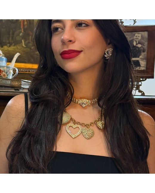 Achala Handcrafted Metallic Sparkling Hearts Charm Necklace