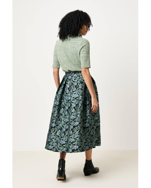 Louche Green Pasadena Blossom Jacquard Midi Skirt
