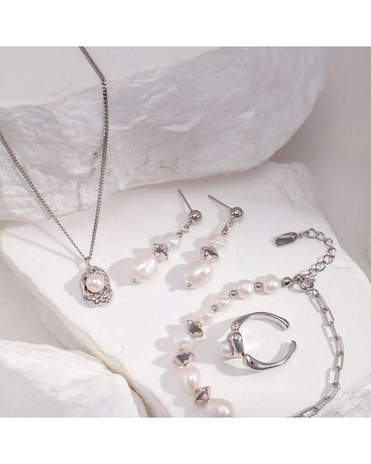 Angel Barocco Metallic Geometric Pearl Drop Earrings