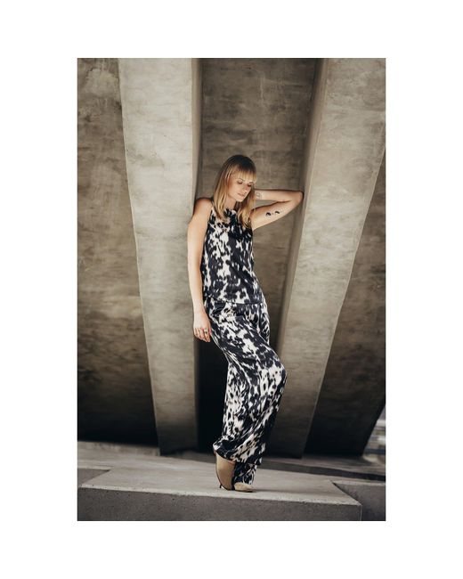 Oh!Zuza Black Neutrals Echo Satin Viscose Set Top & Wide Leg Trousers