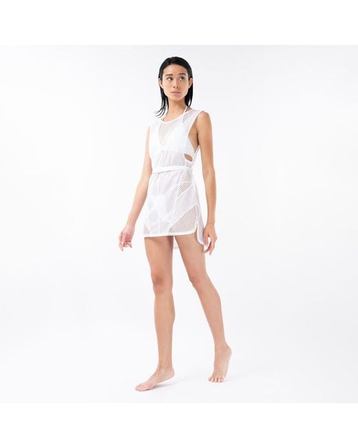 Kim Foley White High-Low Beach Cover-Up Athletic Mesh Dress
