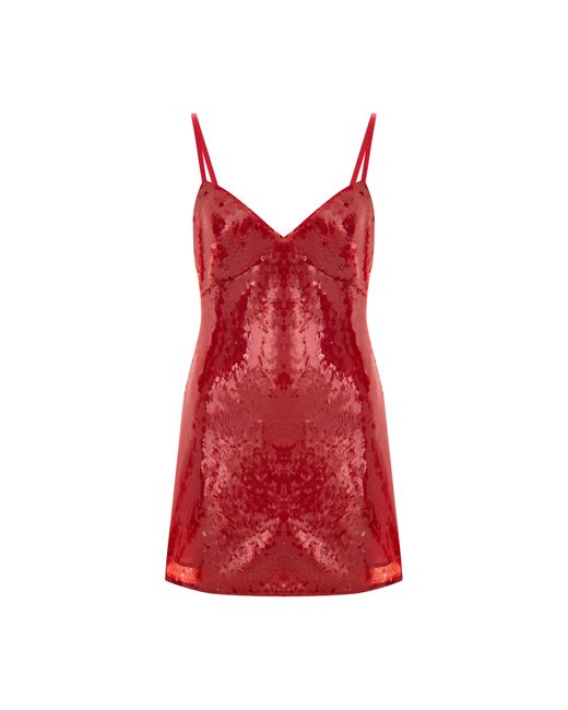 Pcfg Red Sequin Cross Strap Mini Dress