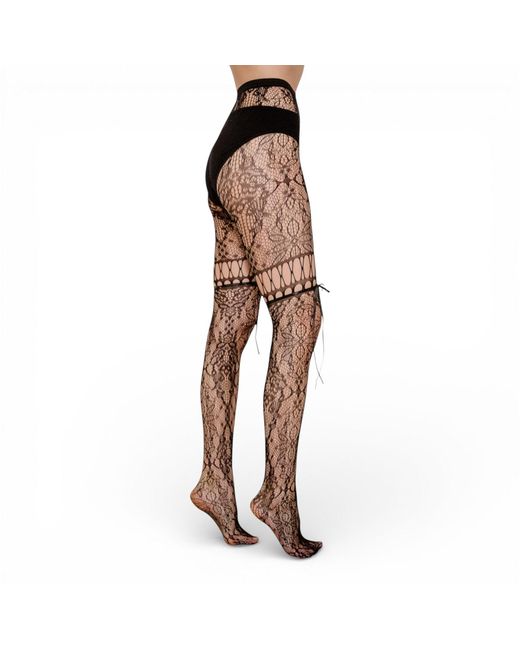 HIGH HEEL JUNGLE by KATHRYN EISMAN Natural Chevonne Lace And Satin Fishnet Tights