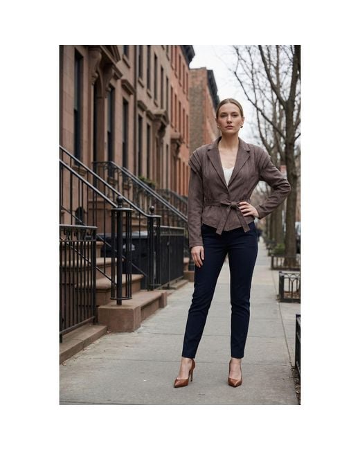 Modenaire Brown Suede-Effect Structured Shoulder Jacket Tailored Fit
