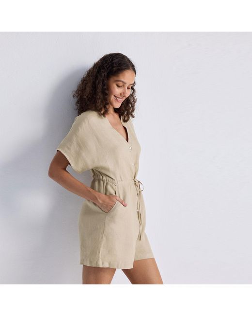 REISTOR Natural Neutrals V Neck Drawstring Romper