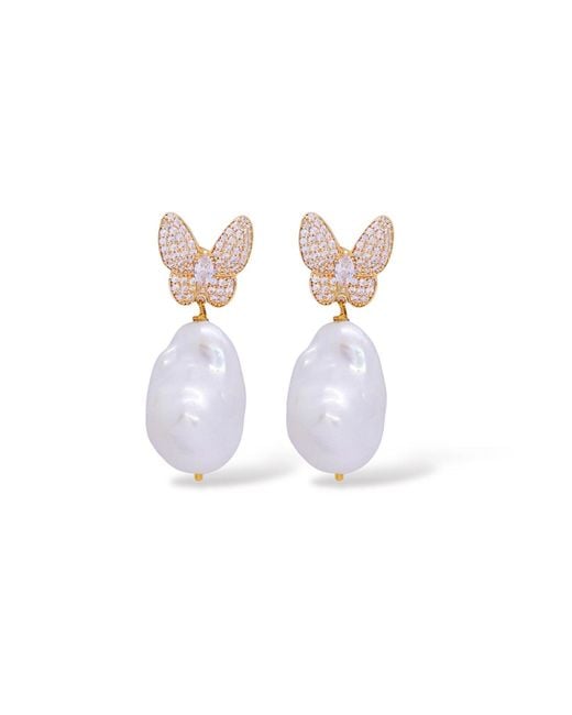 VALERIE CHIC White Sparkle Butterfly Baroque Pearl Earrings
