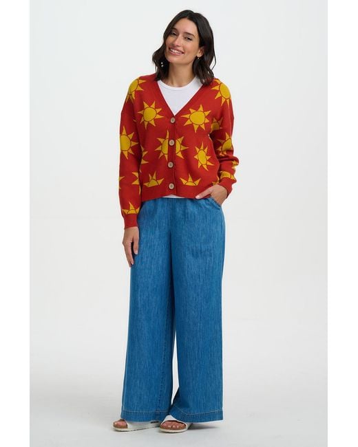 Sugarhill Orange Angelica V Neck Cardigan, Rusty, Canyon Sunshine