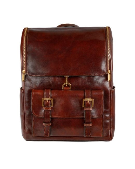 Time Resistance Brown Large Leather Backpack for men