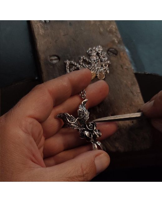 Unaloe Metallic Sterling Rose & Leaf Necklace For – Handmade Floral Statement Jewelry
