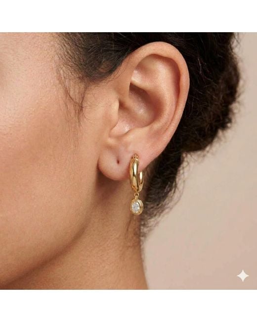 Artisan Metallic 14K Diamond Oval Drop Hoop Earrings