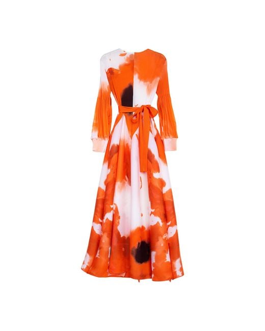 Tantra Spain Sl Orange Pleated Printed Midi Dress With Darts
