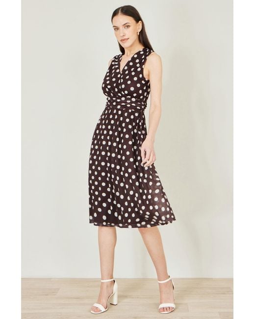 Yumi' Black Polka Dot Mesh Wrap Skater Dress With Pockets