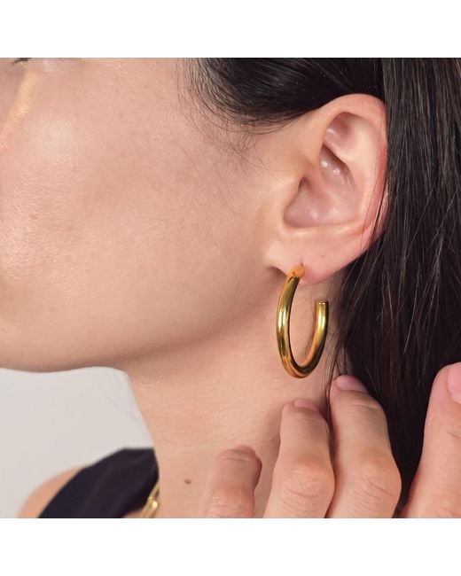 Harfi Metallic Simply Chunky Plated Hoop Stud Earrings