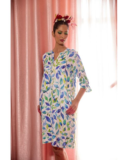 NoLoGo-chic Blue Sea Crest Print Tunic Classic Dress Linen
