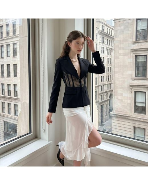 Modenaire Black Lace Panel Blazer Sculpted Form