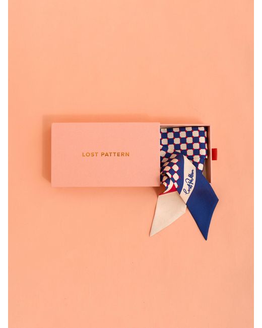 Lost Pattern Blue Checkerboard Twilly Scarf