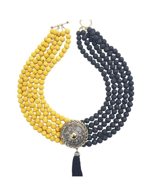 Way to Chic Multicolor Lava Statement Necklace With Antique Light Brooch As Central Pendant