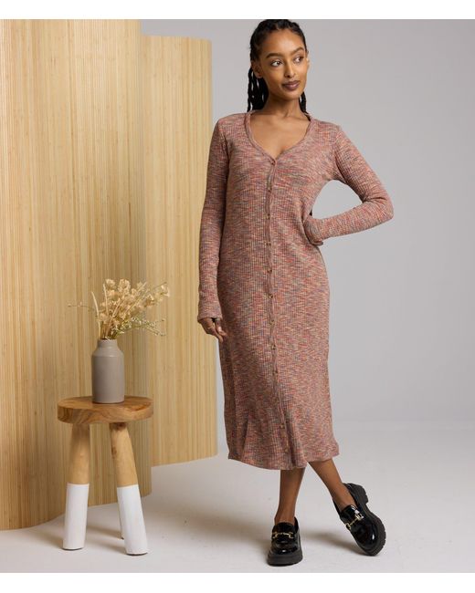 Known Supply Brown Button Up Midi Long Sleeve Dress