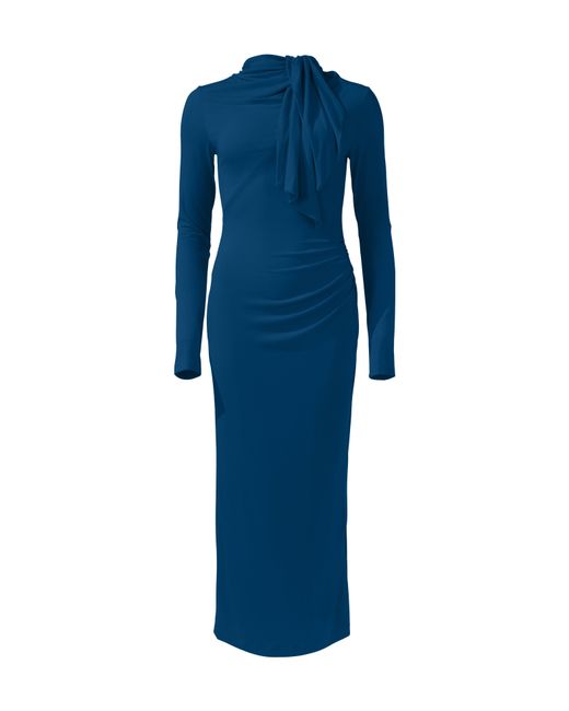 Lendrop Studios Blue Yuna Tie Neck Midi Dress